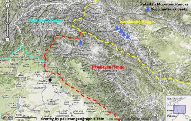 Mountain Ranges Of Pakistan Map